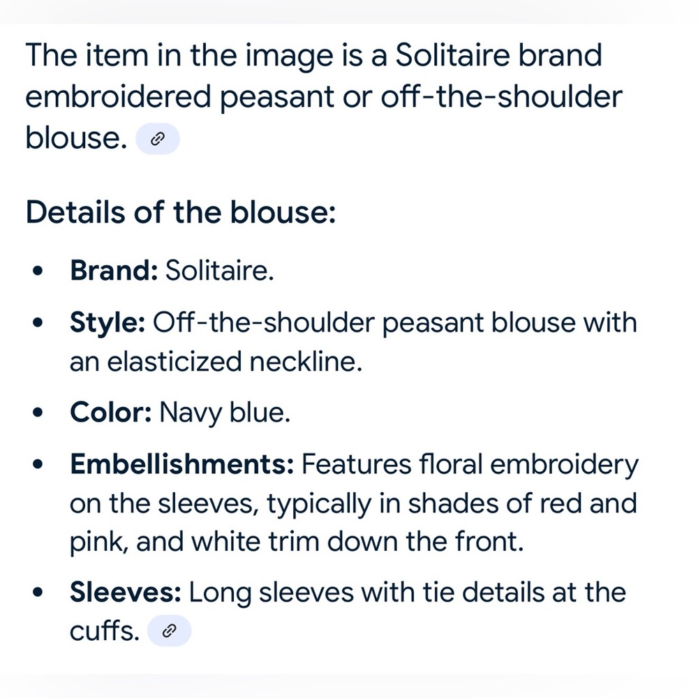Solitaire Navy Blue Floral Embroidered Women's Top M - Picture 12 of 12